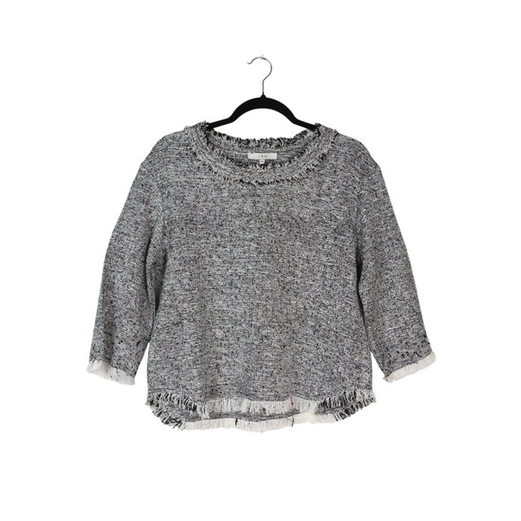 IRO‎ Bardy Tweed Boucle Grey Fringe Hem Top US M EU Sz 40 EUC Career Office - Picture 1 of 7